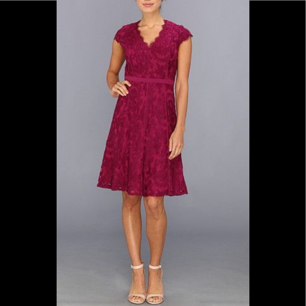 Adrianna Papell Burgundy Lace Fit-and-Flare Dress